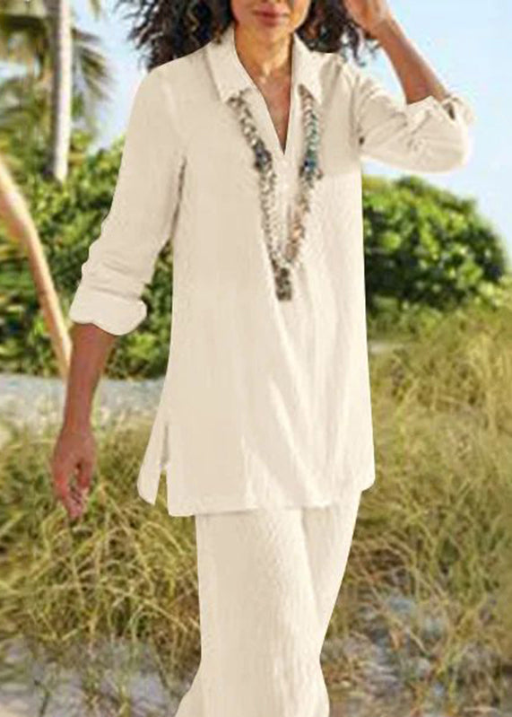 Pan Wide Peter Two Natural Khaki Leg Collar Pants Shirt And