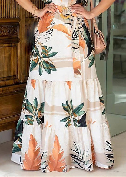 Short O-Neck Maxi Tunic Sleeve Dresses Print Natural