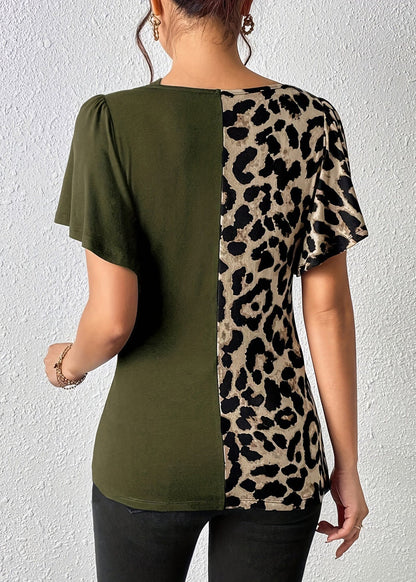 Tops Green Butterfly Army Cotton Patchwork Asymmetrical New