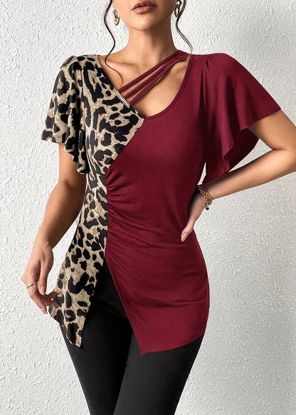 Tops Green Butterfly Army Cotton Patchwork Asymmetrical New