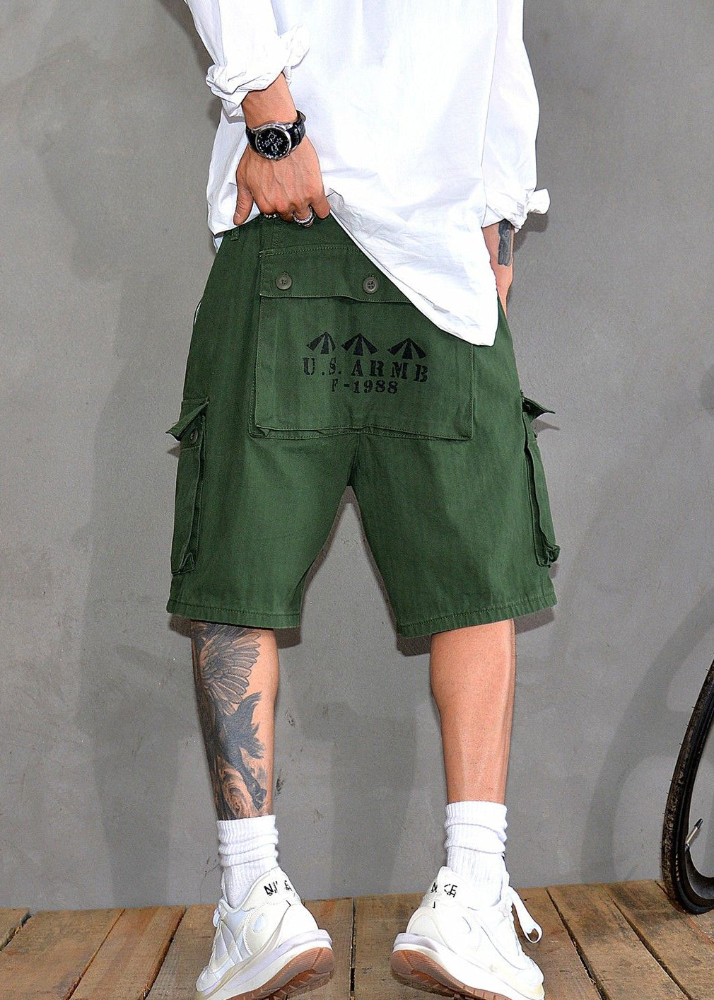Pockets Army Cotton Green Summer Shorts High Men Waist New Print