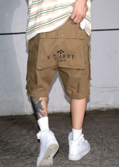 Pockets Army Cotton Green Summer Shorts High Men Waist New Print