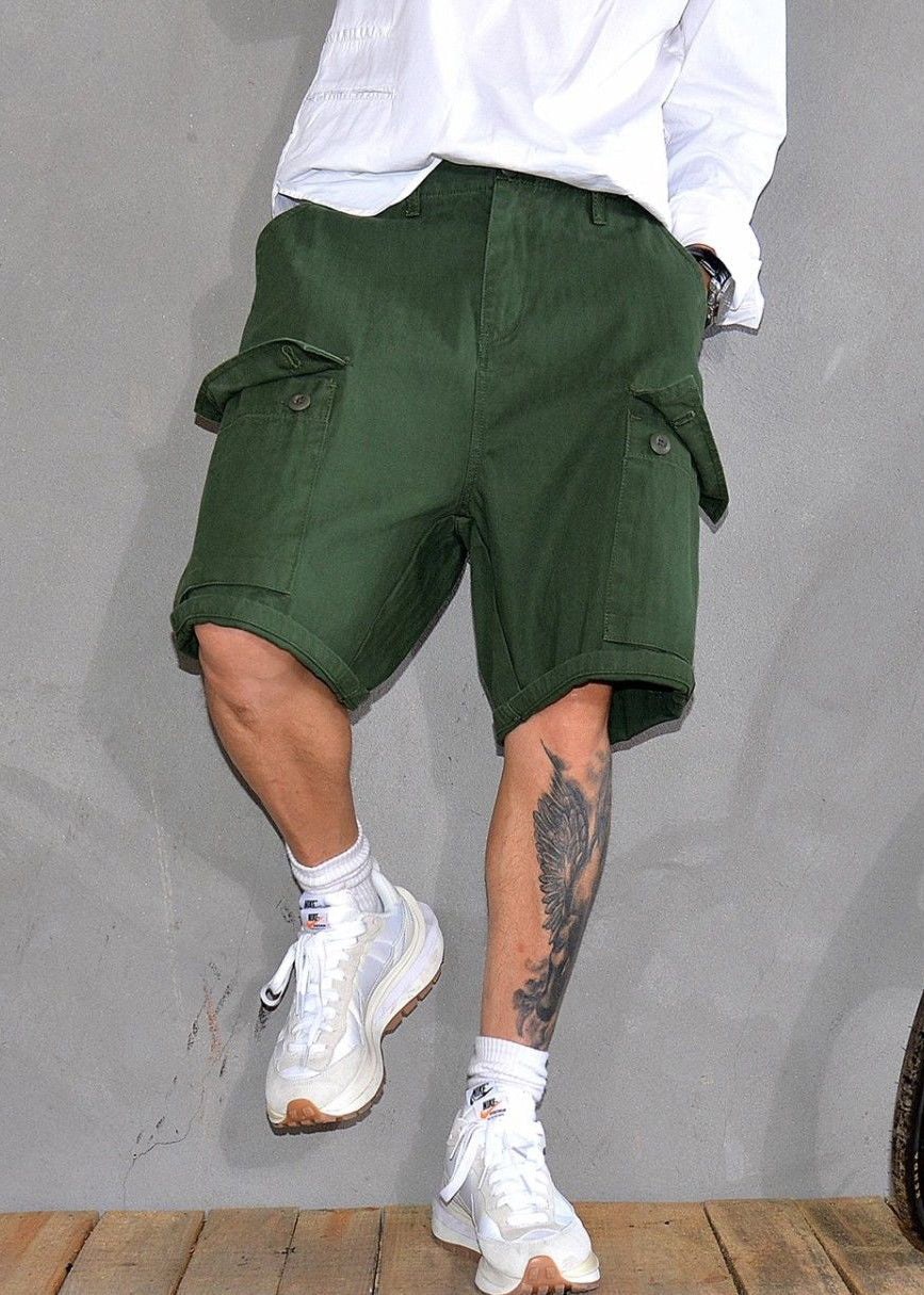 Pockets Army Cotton Green Summer Shorts High Men Waist New Print