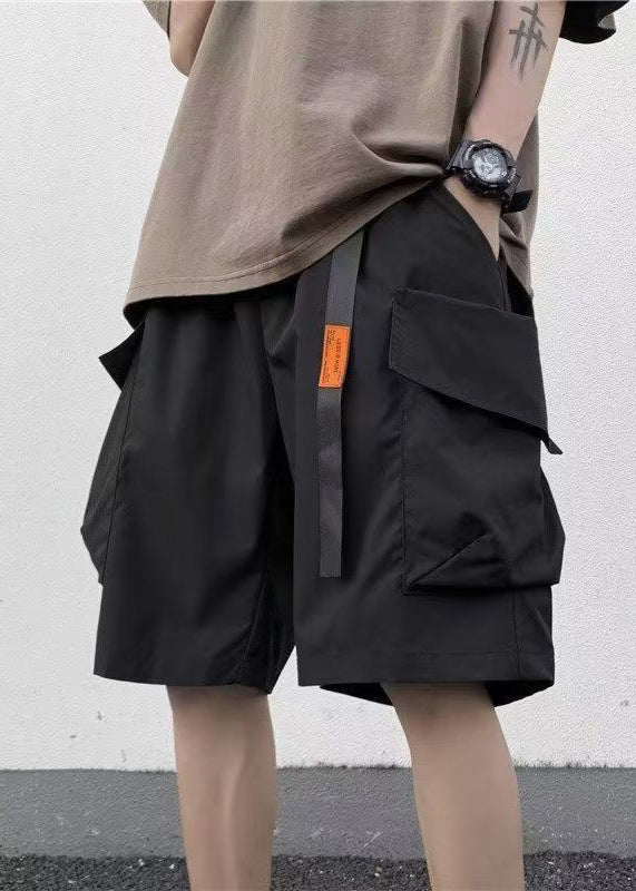 Summer Mens Black Pockets Elastic Shorts New Cotton Waist