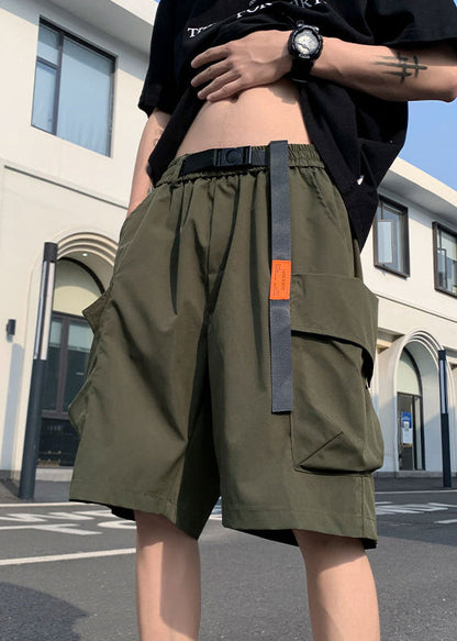 Summer Mens Black Pockets Elastic Shorts New Cotton Waist