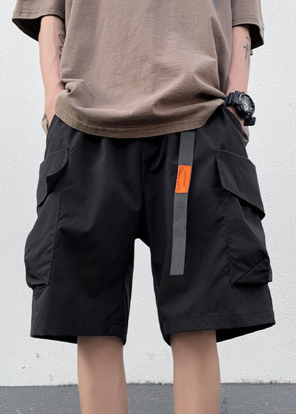 Summer Mens Black Pockets Elastic Shorts New Cotton Waist