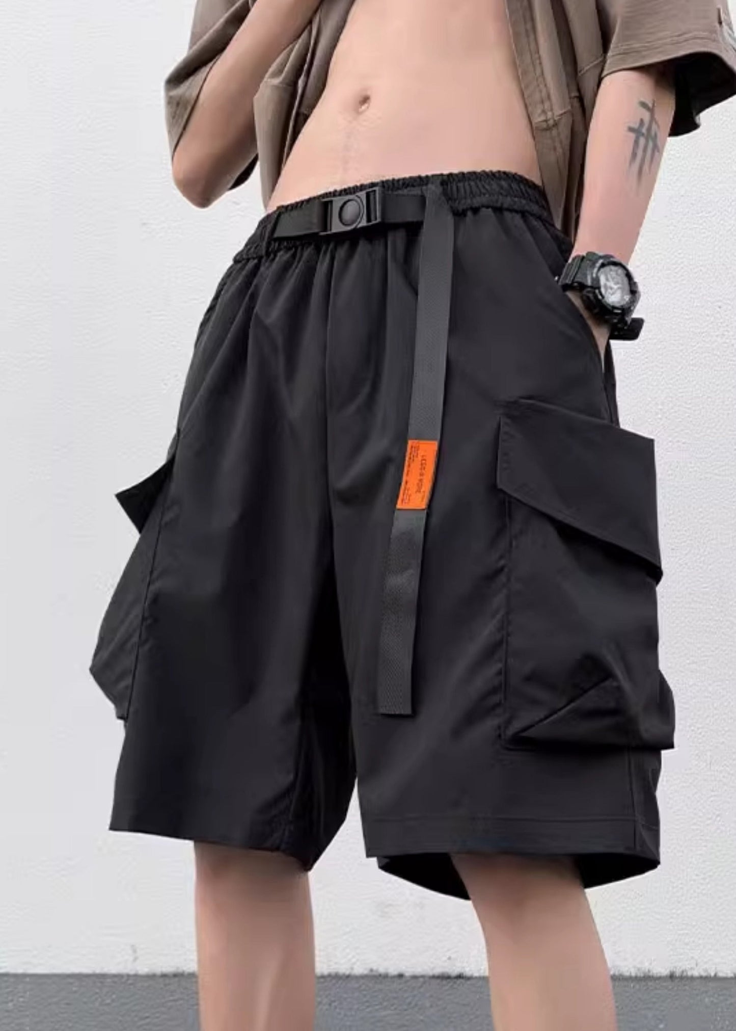 Summer Mens Black Pockets Elastic Shorts New Cotton Waist