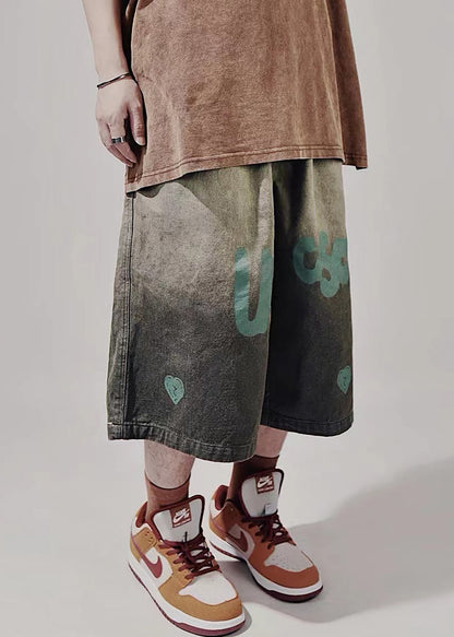 Blue Summer Shorts Mens Waist Lace Print Up New Elastic