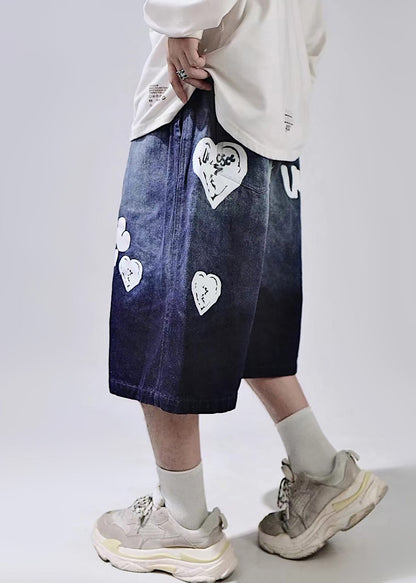 Blue Summer Shorts Mens Waist Lace Print Up New Elastic