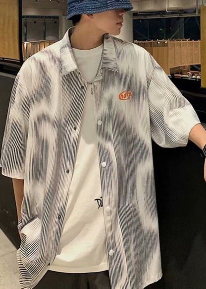 Cotton Mens Blue New Sleeve Shirts Striped Half Button