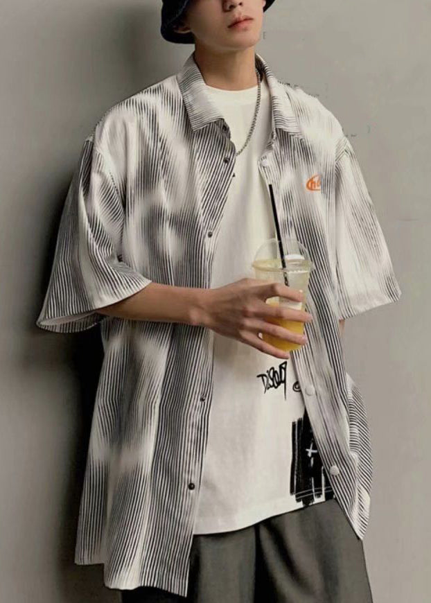 Cotton Mens Blue New Sleeve Shirts Striped Half Button