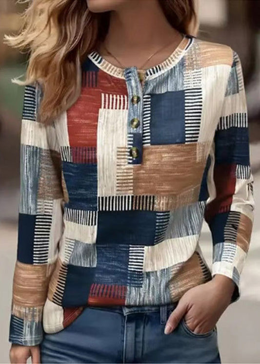 New T-Shirt Cotton Printed Sleeves Long Casual