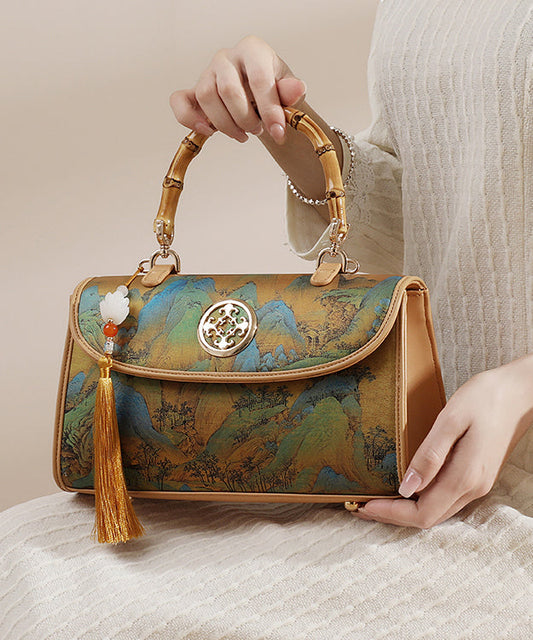 Print New Leather Chinese Tassel Style Bag Calf Tote