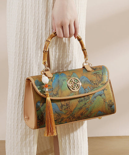 Print New Leather Chinese Tassel Style Bag Calf Tote