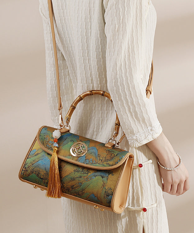 Print New Leather Chinese Tassel Style Bag Calf Tote