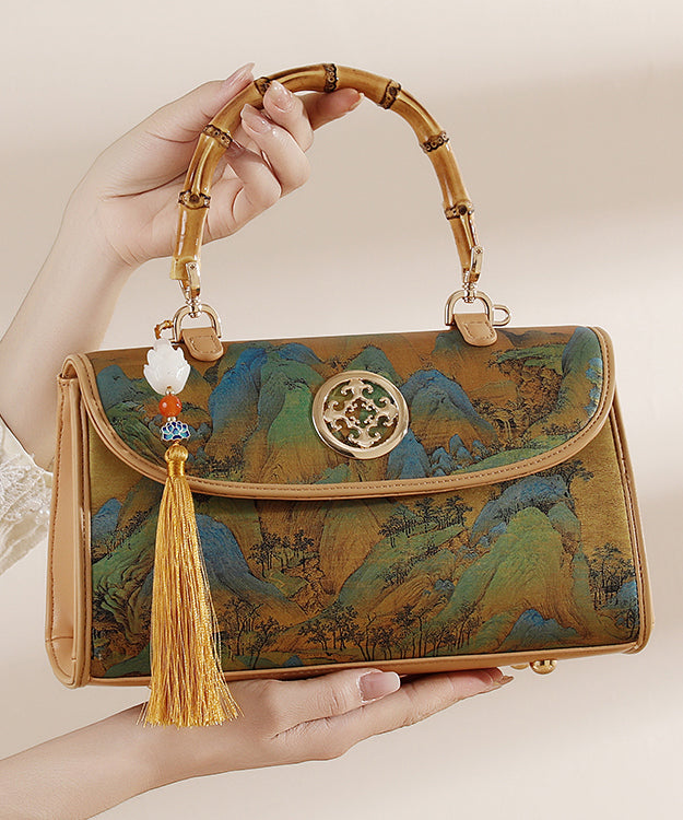 Print New Leather Chinese Tassel Style Bag Calf Tote