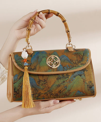 Print New Leather Chinese Tassel Style Bag Calf Tote