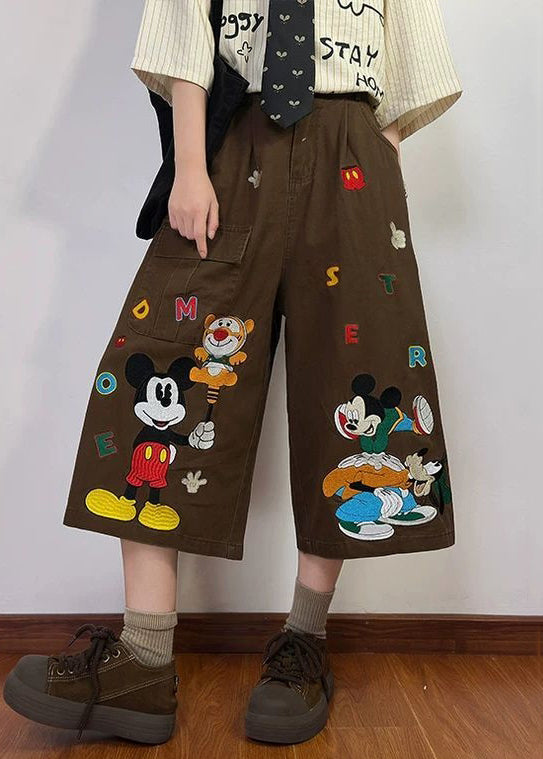 Pockets Cartoon Denim Coffee Summer Crop New Pants Print Mens