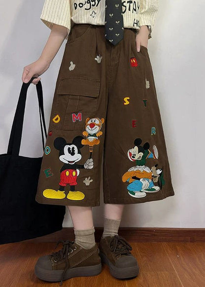 Pockets Cartoon Denim Coffee Summer Crop New Pants Print Mens