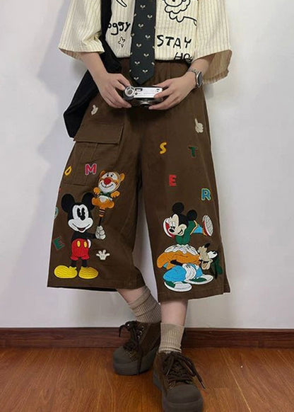 Pockets Cartoon Denim Coffee Summer Crop New Pants Print Mens