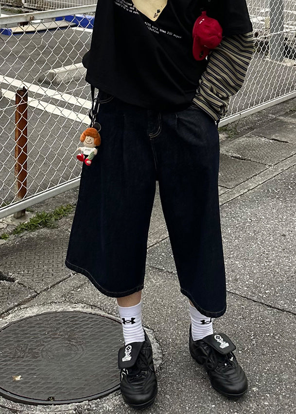 Crop Print Men Denim Pockets Summer New Navy Pants