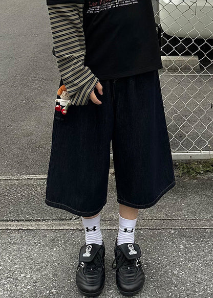 Crop Print Men Denim Pockets Summer New Navy Pants