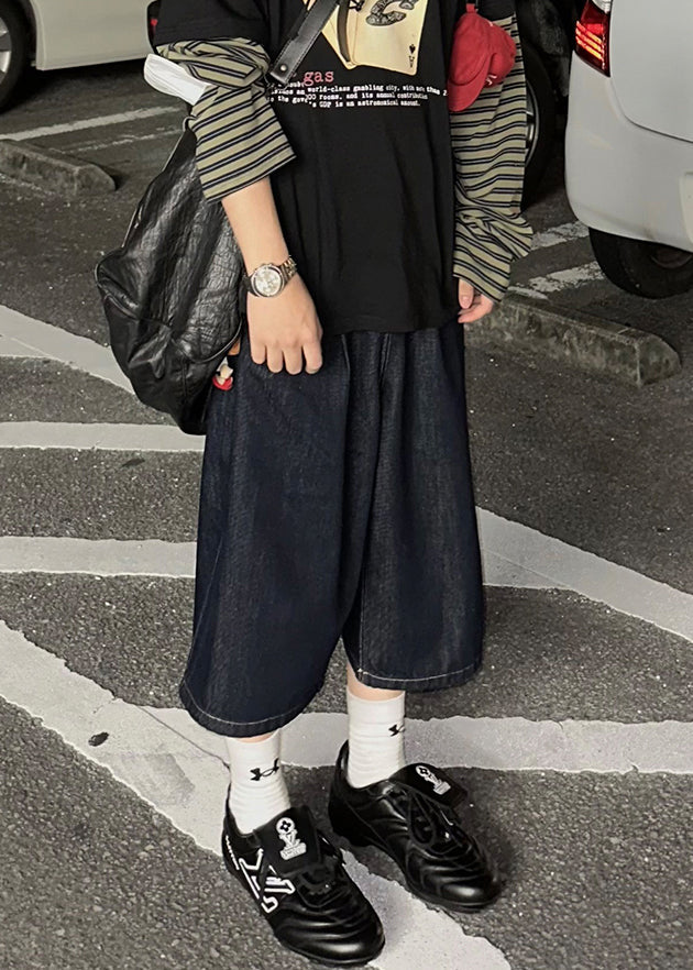 Crop Print Men Denim Pockets Summer New Navy Pants