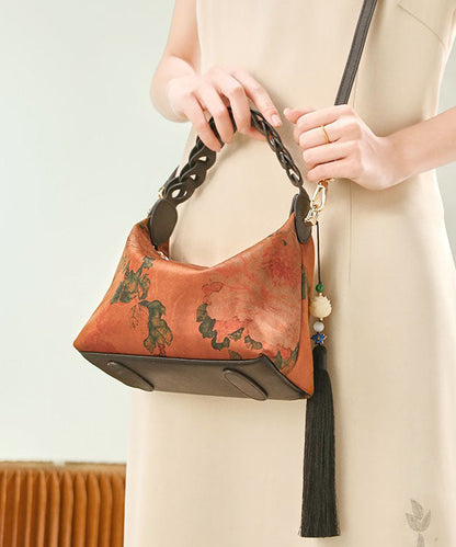 Green Tote Bag Tassel Silk Print New Blackish Retro