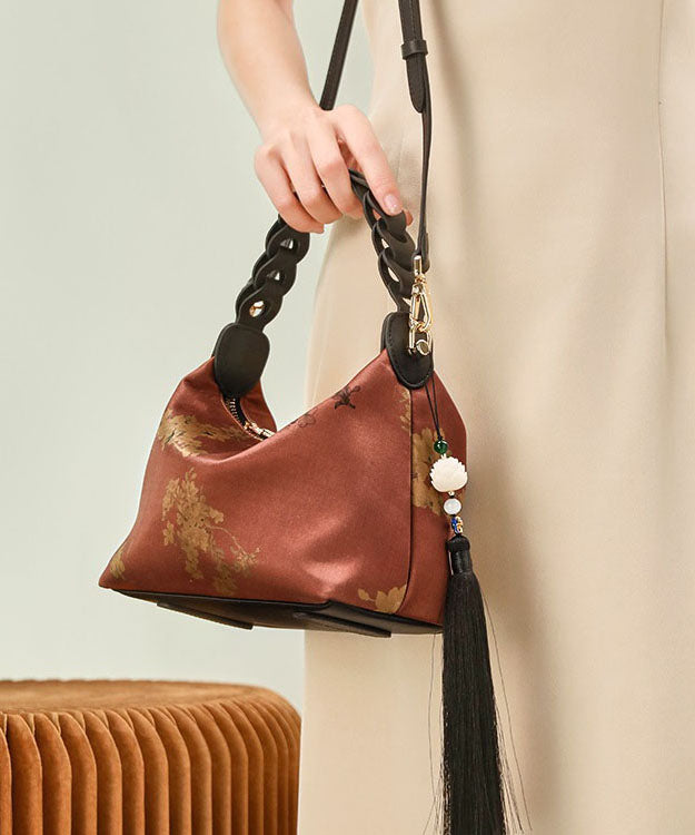 Green Tote Bag Tassel Silk Print New Blackish Retro