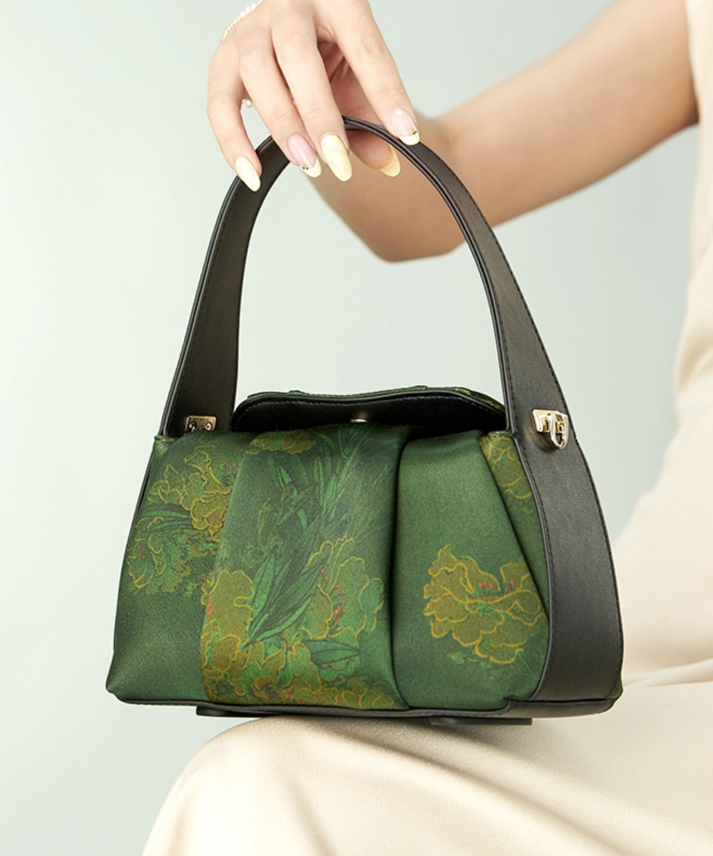 Tote New Embroidered Green Silk Bag Retro