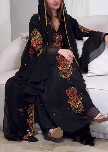 Robe Black Two Pieces Style New Summer Dress Set Embroidered