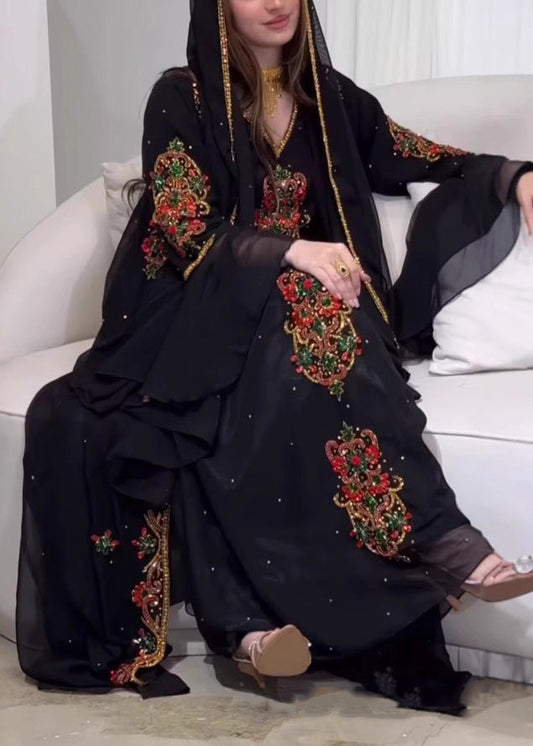 Robe Black Two Pieces Style New Summer Dress Set Embroidered