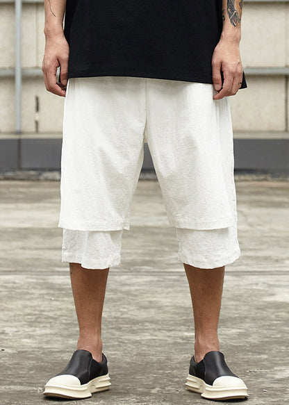 New Two Pockets Pieces Shorts Cotton Men Summer False White