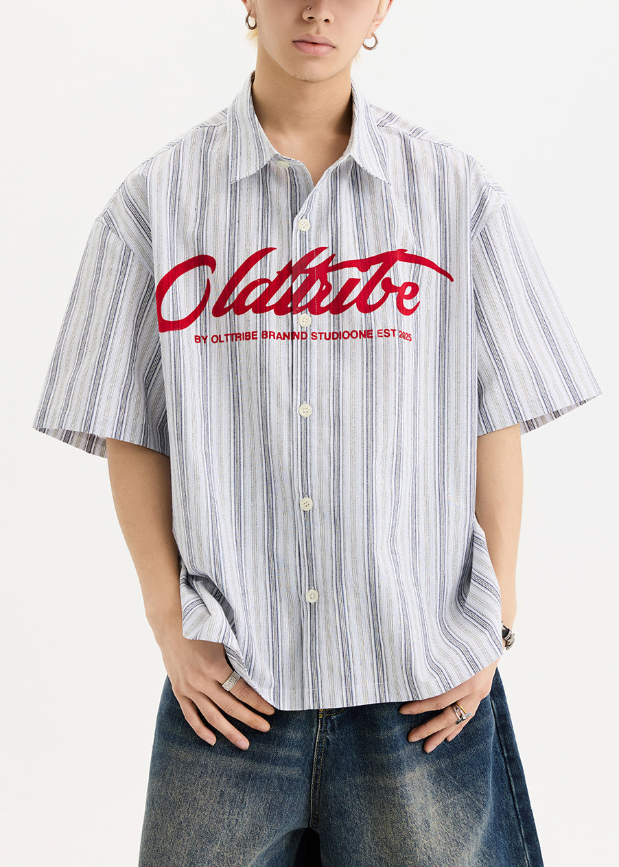 Sleeve Button New Men Shirts Oversized White Half Cotton Print