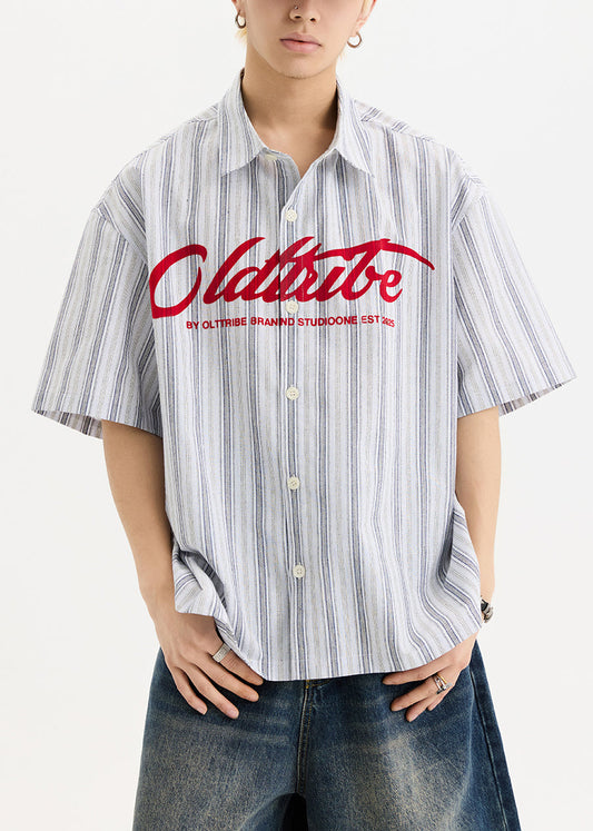 Sleeve Button New Men Shirts Oversized White Half Cotton Print