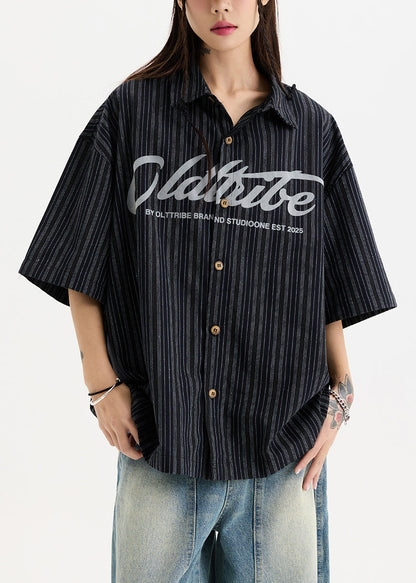 Sleeve Button New Men Shirts Oversized White Half Cotton Print