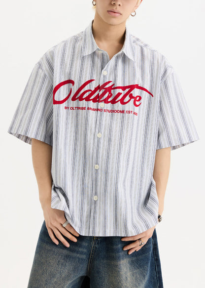 Sleeve Button New Men Shirts Oversized White Half Cotton Print