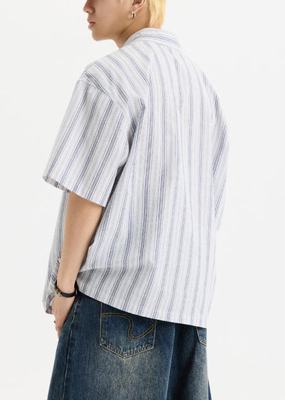 Sleeve Button New Men Shirts Oversized White Half Cotton Print