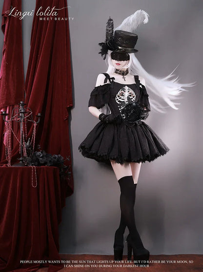 (BFM)Lingxi Lolita~Bone island Gothic Lolita Corset Goth Blouse Skirt Set   