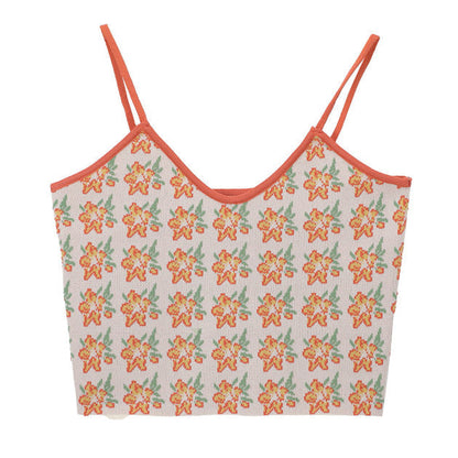 Orange Flower Knit Tank