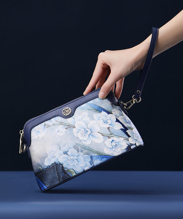 Navy Clutch Silk Organic Print Versatile Bag