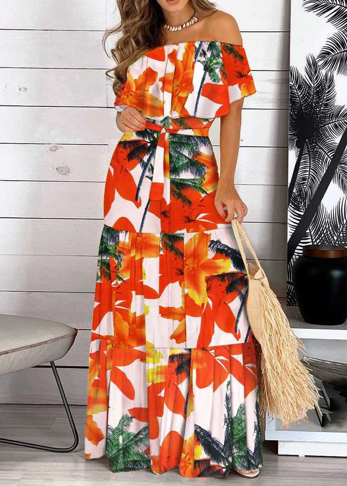 Slash Patchwork Long Summer Neck Tunic Red Organic Dresses