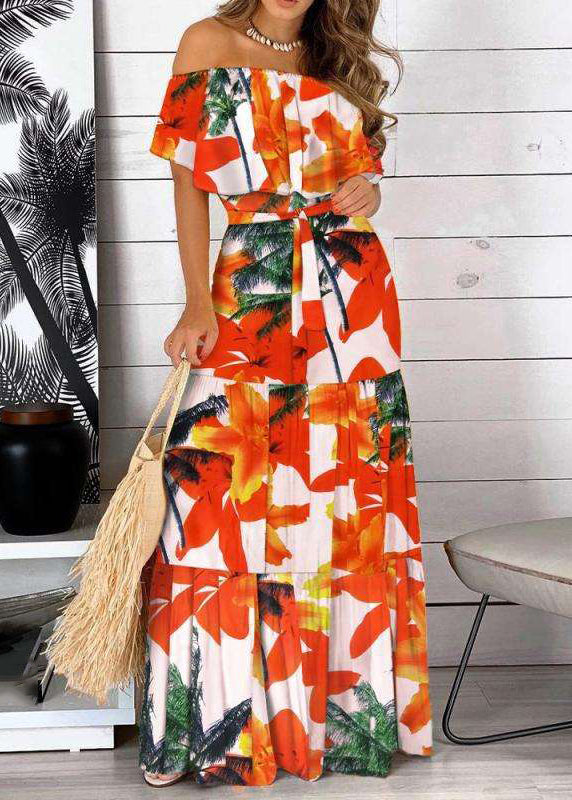 Slash Patchwork Long Summer Neck Tunic Red Organic Dresses