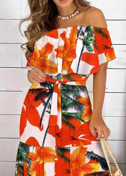 Slash Patchwork Long Summer Neck Tunic Red Organic Dresses