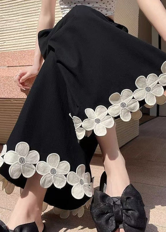 Leg Cotton Floral Original Black Patchwork Wide Pants Design