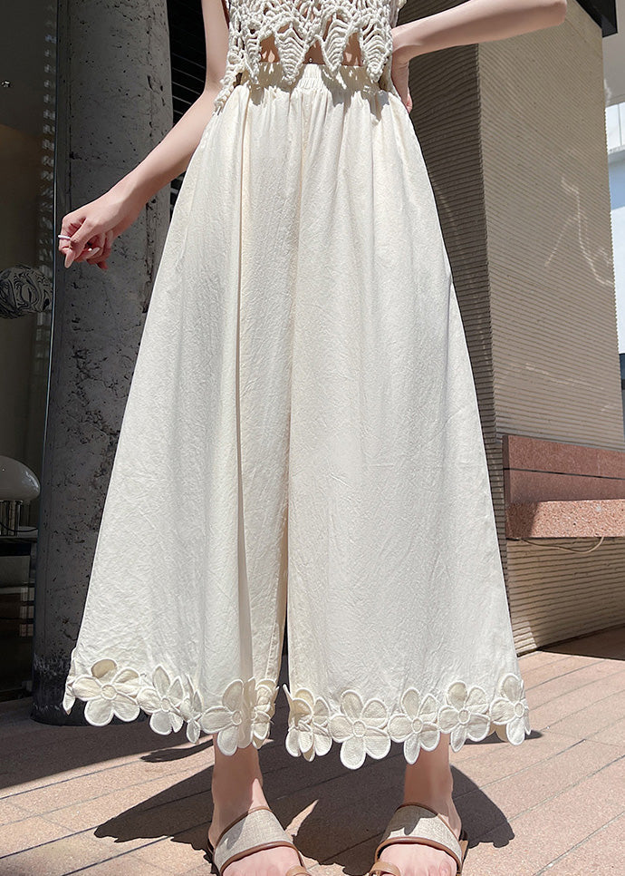 Leg Cotton Floral Original Black Patchwork Wide Pants Design