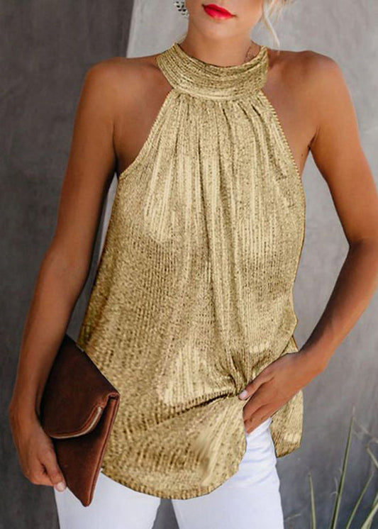 Turtleneck Wrinkled Gold Original Top Sleeveless Design