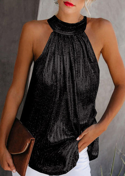 Turtleneck Wrinkled Gold Original Top Sleeveless Design