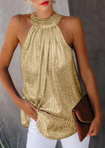 Turtleneck Wrinkled Gold Original Top Sleeveless Design