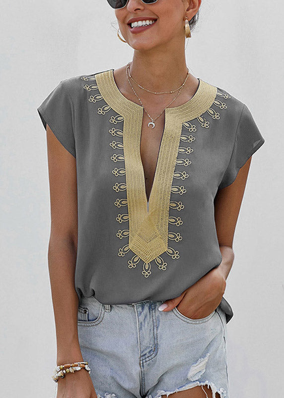 Orange Short Print Sleeve O-Neck Original Design Top